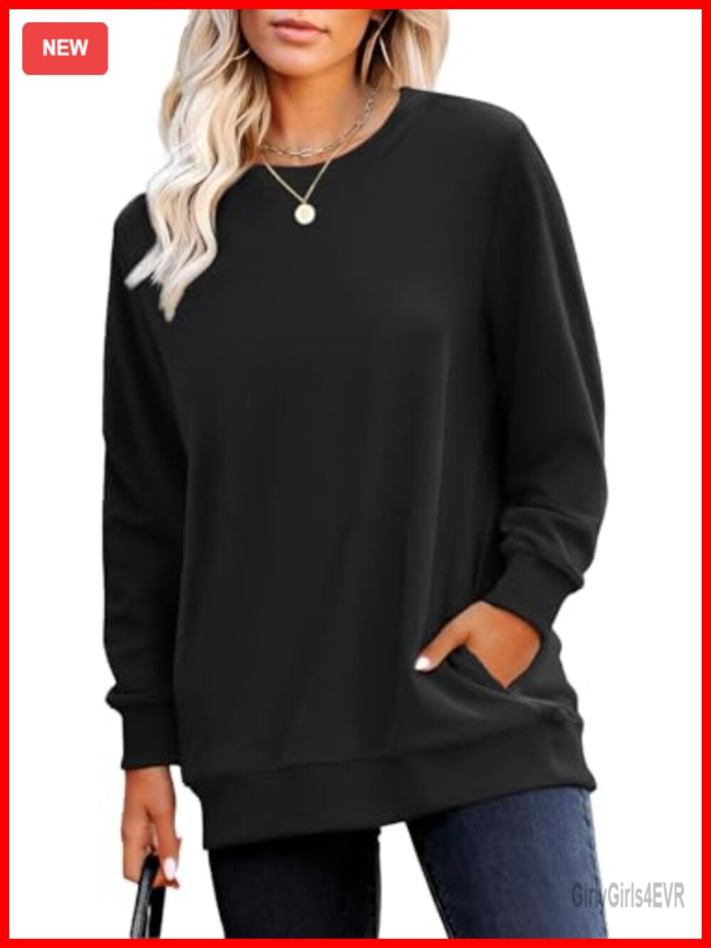 Crewneck Sweatshirt Long Sleeve Pullover with Pockets Casual Fall Top